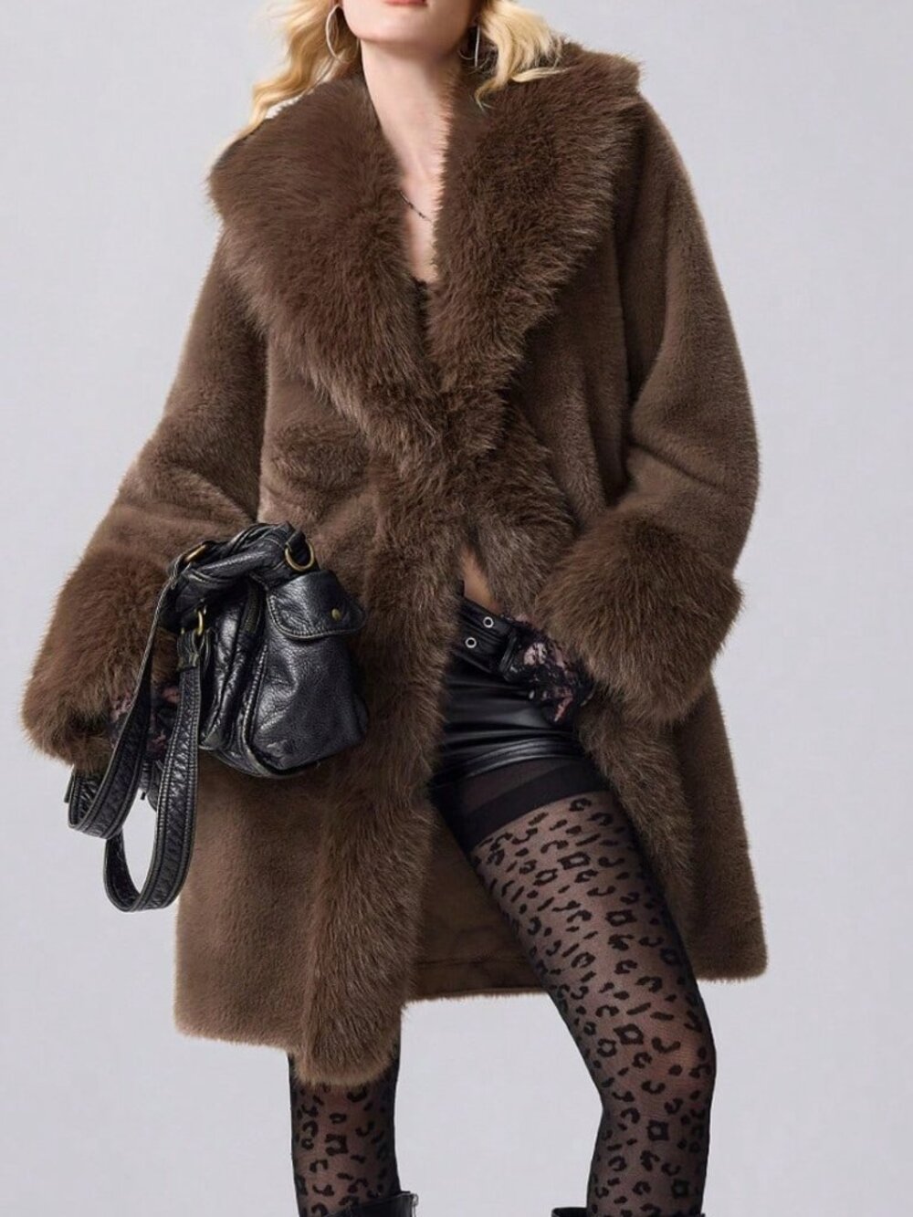 Coffee Brown Casual Women's Faux Fur Coat